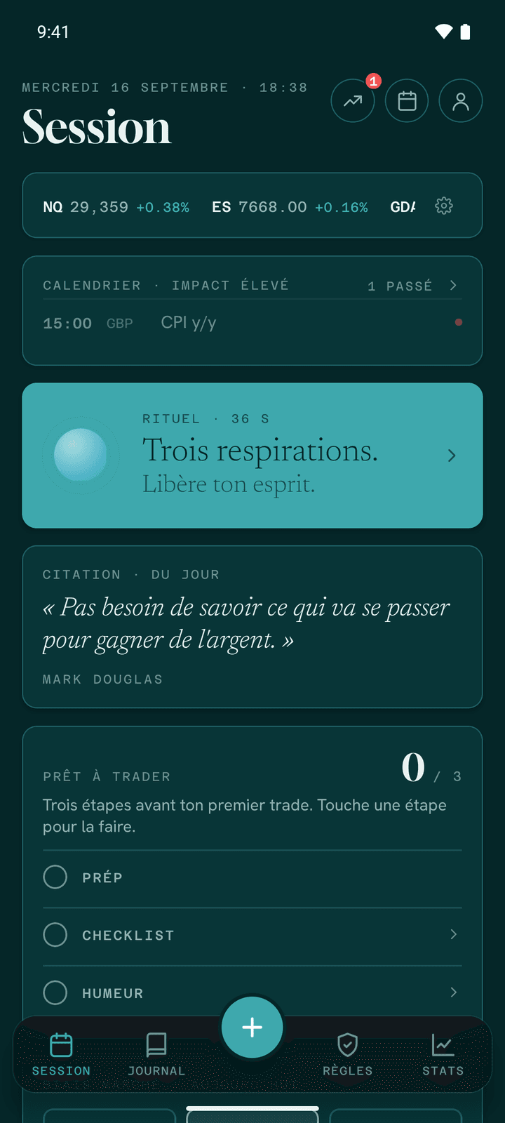 Session : préparation du jour dans l'app TradingNerve